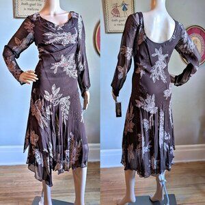 NWT Vintage Y2K Eva Blue Brown Midi Dress Fairycore Beaded Sequin Whimsygoth 10